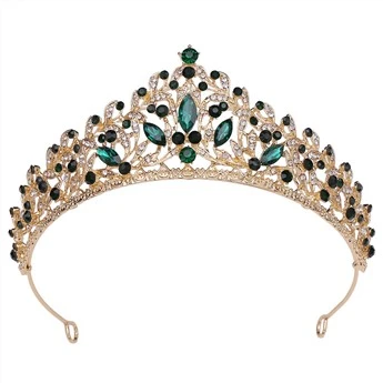 Lag luam wholesale Zirconia Tiara Ntxhais Crown Ntsuab Tiara